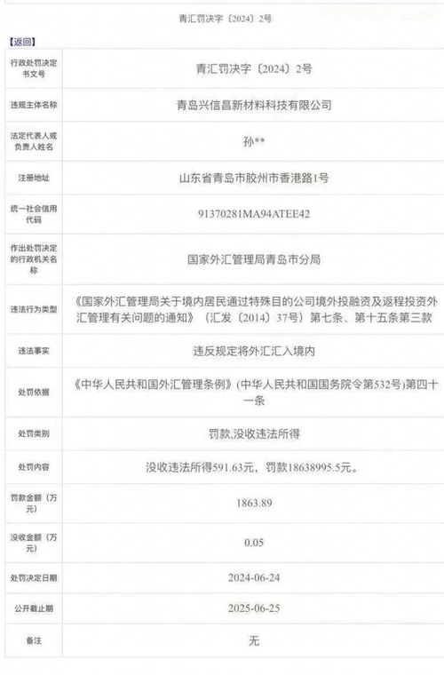 青島一企業因 違規將外匯匯入境內 被罰1863萬元